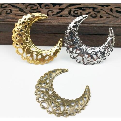 20 pcs/lot 42mm Gold /rhodium/Antique bronze Metal Filigree moon Slice Moon Charms Setting Jewelry DIY Components