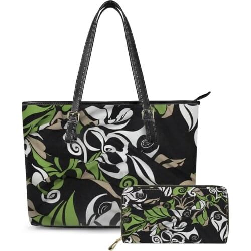 2020 Custom Polynesian traditional tribal style Pattern Print Large Shoulder Tote Bag Designer Handbag PU Leather Logo purses