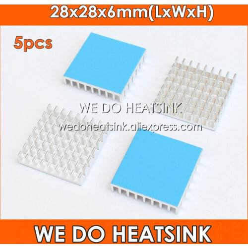 WE DO HEATSINK 5pcs 28x28x6mm Aluminum Slotted Heatsink Radiator Heat Sink Cooler With Thermal Adhesive Double Sided Tapes Pad