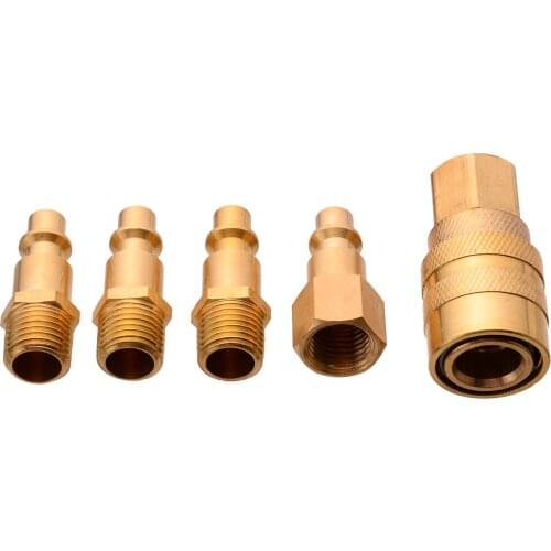 5pcs Solid Brass Quick Coupler Set Air Hose Connector Fittings 1/4" NPT Plug Female Male Quick Plugs Pneumatic Hose Connectors