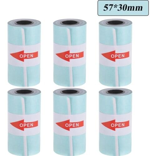 6 Rolls Printable Sticker Paper Roll Direct Thermal Paper Self-adhesive 57*30mm for PeriPage A6 Thermal Printer PAPERANG P1/P2