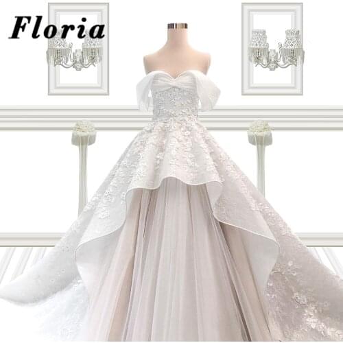 Princess Ball Gown Ruffles Wedding Dresses Long 2021 Customized Vestido De Noiva Saudi Arabia Beaded Bride Dress Flower Bridal