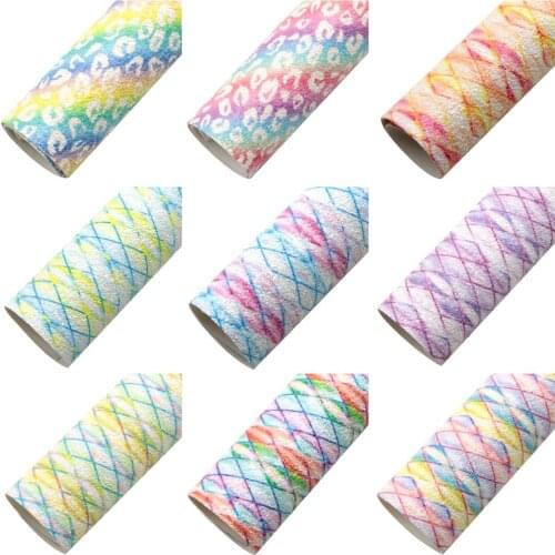 Shimmer Chunky Glitter Faux Leather Sheets Leopard Plaid Printed Synthetic Leather Fabric 20x33cm for DIY Earrings Hair Bows