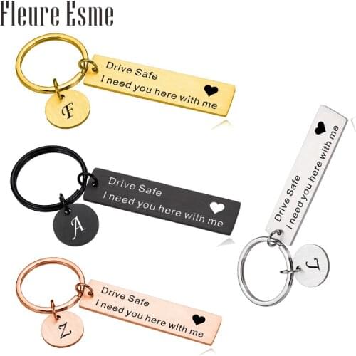 Custom Keychain A-Z 26 Initials Letter Engrave Dr-Sf I Need you here with me For Men Women Keychain Trinket Car Key Ring Jewelry