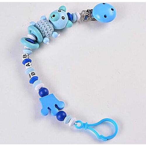 Cute Baby Pacifier Chain Wooden Dummy Chain Wood Pacifier Clip Cartoon Bear Head Bead Dummy Clip Infant Teether Toy new