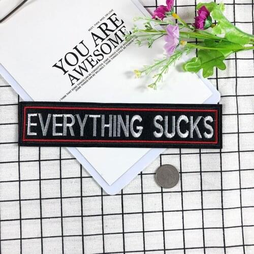 Exquisite EVERYTHING SUCKS letter embroidery patch Iron-On clothing badge fashion creative rumor decorative jacket for children
