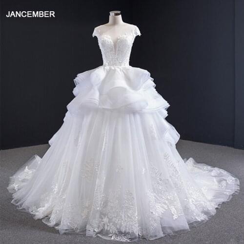 J67031 jancember vestido de noiva 2020 princess wedding dresses off o neck lace appliques tiered wedding gowns свадебные платья