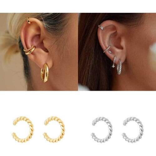 CREAMY Clip On Earrings Without Piercing Ear Cuff For Women Silver Gold Filled Smooth Twisted Punk Fashion Jewelry