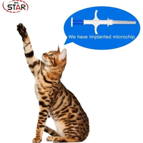 1pc 1.4*8mm ISO 11784/11785 FDX-B RFID pet microchips animal dog cat microchip tag 134.2 KHz with syringe for Identification