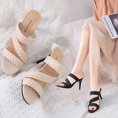 Fashion Women Sandals High Heels 2.75 Inches Beautiful Weave Style Slippers（Size 35-43