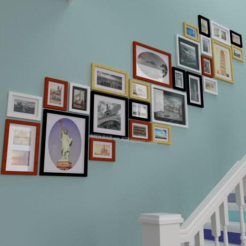 MOLBAB Large Wood Photo Frames Stairwell Gallery Wall 26PCS/Set Modern Flat Border Wooden Picture Frame Chic Home Stairway Decor