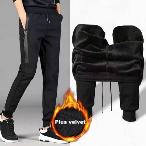 Mens Pants Autumn Winter Fall Thick Casual Harlan Pants Elastic Waist Lace-up Sports Trousers Male Skinny Elastic Cargo Pants