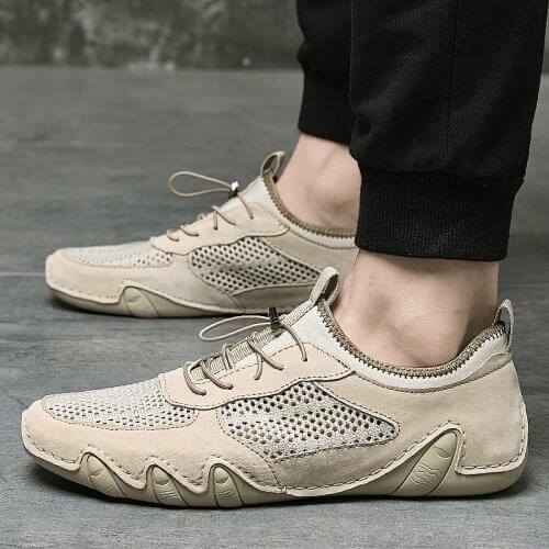 Plus Size Genuine Leather Men Casual Shoes Non-Slip Loafers Moccasins Shoes Men Outdoor Comfort Walking Men Shoes