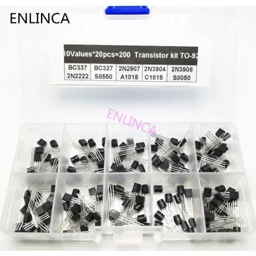 10Values*20pcs=200/set Transistors Box Pack Transistor kit TO-92 BC337 BC327 2N2222 2N2907 2N3904 2N3906 S8050 S8550 A1015 C1815