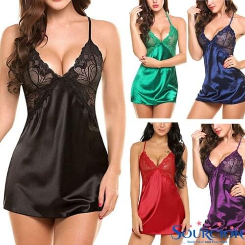 SWT New Sexy Backless Lingerie Nightdress Underwear Sexy Womens Lace Satin Silk Sleepwear Pajamas Sex Hot Erotic apparel