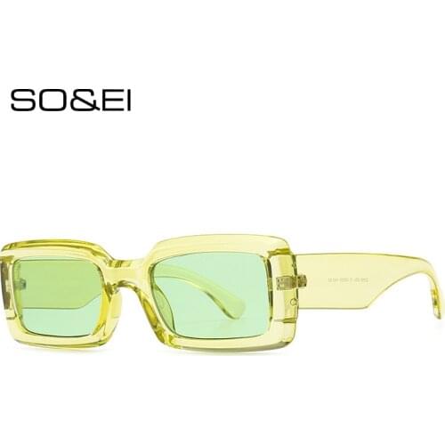SO&EI Ins Popular Fashion Rectangle Sunglasses Women Vintage Candy Colors Eyewear Men Trending Colorful Sun Glasses Shades UV400