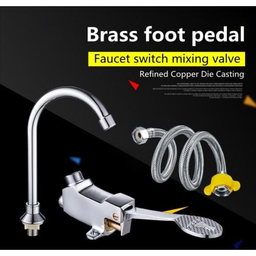 Switch Control By Floor Foot Pedal Valve Copper Single Handle Basin Faucets Hospital Hotel Single Cold Tap Pedal Water Faucet