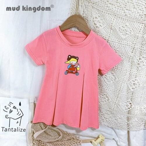 Mudkingdom T-Shirt Dress Girls Casual Cartoons Crew Neck A-line Dresses for Toddler Drop Shoulder Summer Children Clothing