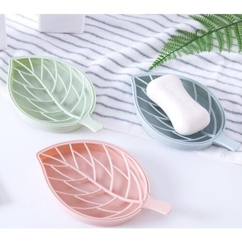 Portable Soap Plastic Drain Leaf Shape Soap Box Double Layer Dish Plate Tray Holder Bathroom Shower Soaps Case Container