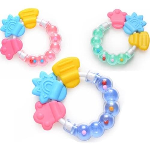 Baby Teething Ring Teether Circle Ring shape infant Comforting Toys Safety silicone baby Rattles Biting Teethers Newborns Toys