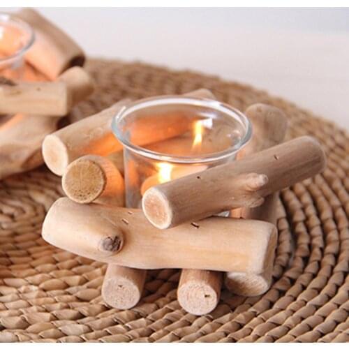 Retro Wooden Driftwood Candle Holder Creative Candle Holder Candle Tea Light Holder Stand Candlestick Romantic Dinner TableDecor