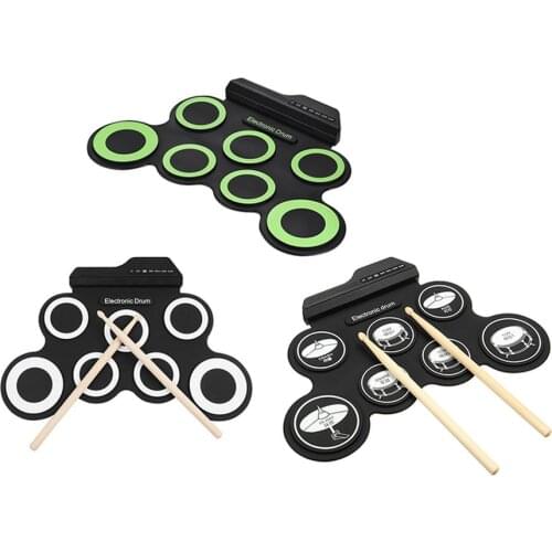 Hand-Rolled Usb Electronic Drum Portable Drum Kitfolding Silicone Practice Drum Roll Up Drum With 7 Silicon Pads