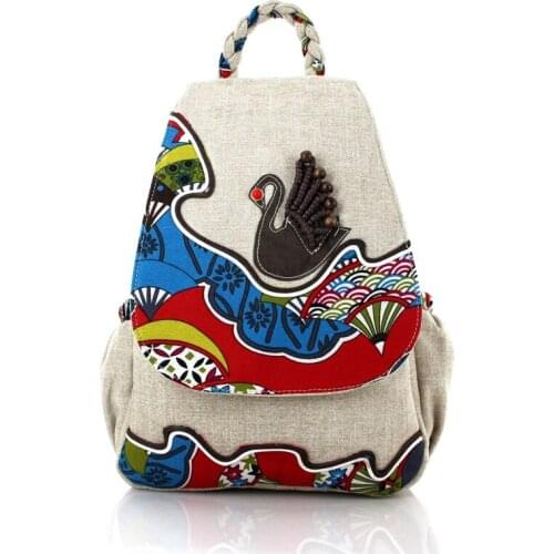 National Embroidery Women Backpack Linen Travel Backpack Girls Lovely Backpack
