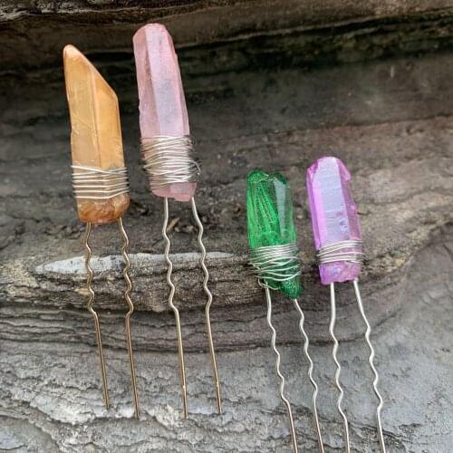 Fairy hair accessories natural crystal raw crystal hairpin hairpin hairpin bridal accessories daily dress up gift jumping elf