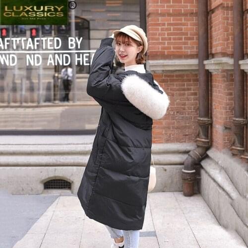 Warm White Duck Thick Down Jacket Women Clothes 2021 Long Down Coat Female Jacket Fox Fur Collar Tops Abrigo Mujer LW1454
