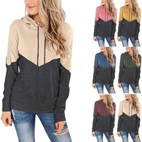 Hoodie women 2021 new fashion female hot style hooded draw string splicing color long sleeve fleece sweatshirt YDJR9962