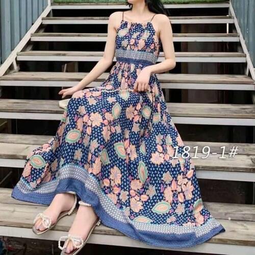 Vintage chic women blue floral print no sleeve beach Bohemian dresses Kimono Ladies Tube top Boho maxi dress vestidos