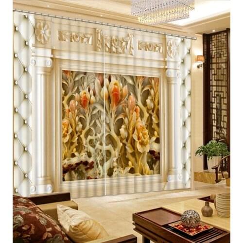 Curtains for living room Luxury Blackout 3D Window Curtain For Living Room relief 3d curtains