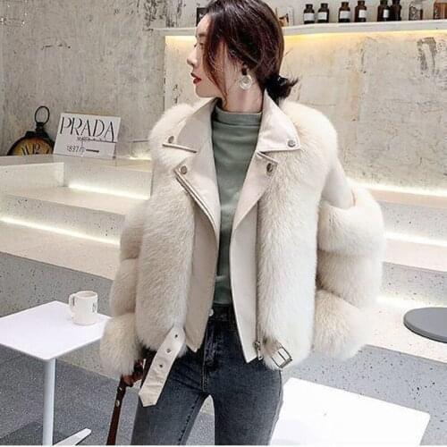 Womens Cotton Winter Warm New Faux Fox Fur Patchwork Pu Leather Coats Fashion Thicken Female Jackets Outerwear