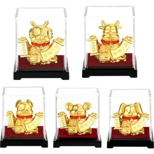 Zodiac Signs Statue Animal Gold Foil Small Sculpture Crafts Ornaments Chinese Zodiac Modern Home Decoration Gifts OX/RAT/Tiger