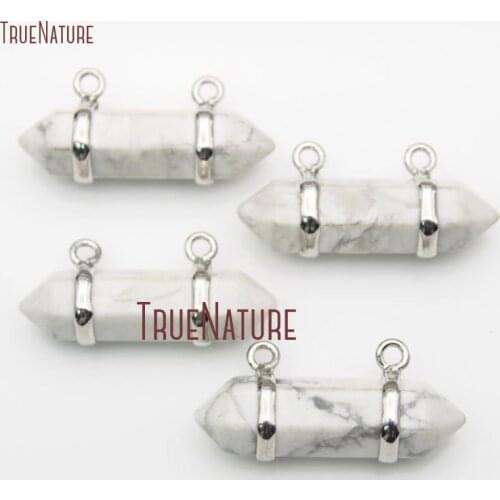 10Pcs Sliver Plated Faceted Double Terminated Point Pendant Howlite Pendant 32x8mm PM15932