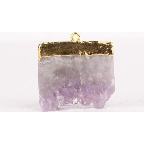 Wholesale Natural Stone Amethysts Geode Irregular Square Pendant Quartz Pendants Charms For Jewelry Making 12pcs Free Shipping