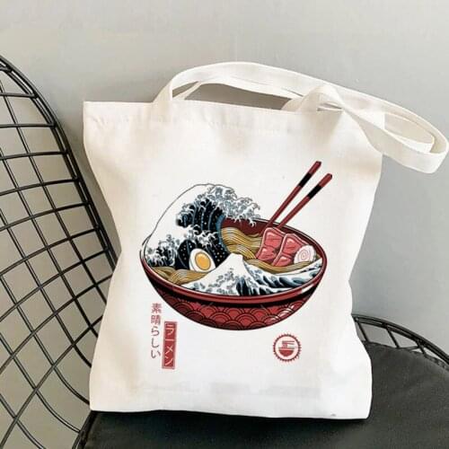 2021 Shopper Great Ramen Wave White Printed Tote Bag women Harajuku shopper handbag girl Shoulder shopping bag Lady Canvas Bag