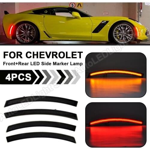 4pcs For Chevy Corvette C7 2014 2015 2016 2017 2018 2019 Front+Rear LED Side Marker Light SMOKE Lens Tinted Amber/Red US Version