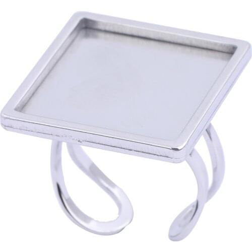5pcs Square Cabochon Ring Bezel Blanks Fit 10mm 12mm 20mm Base Settings Diy Stainless Steel For Jewelry Making Components