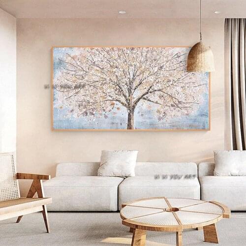 100% Handmade Abstract Oil Painting Contemporary Golden Tree Landscape Modern Wall Art Decorative For Living Room