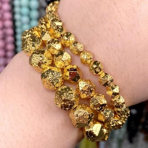 Faceted Stone Beads Gold Volcanic Rock Hematite Stone Loose Spacer Beads For Jewelry Making Diy Necklace Bracelet Accessories