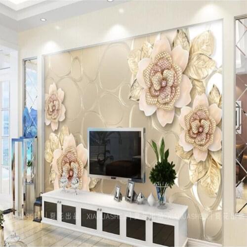 Beibehang Custom modern living room wallpaper background picture fashion golden glass diamond flower jewelry background wall
