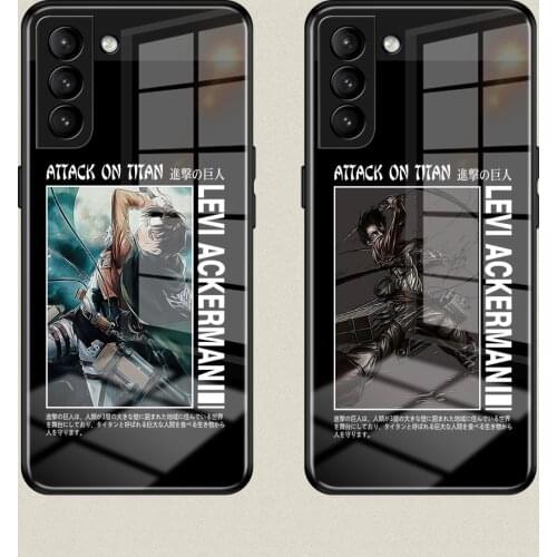 Attack on Titan Mikasa Ackerman Tempered Glass Phone Case For Samsung S8 S9 S10 S10E S20 S21 FE Plus Note 8 9 10 20 Plus Ultra