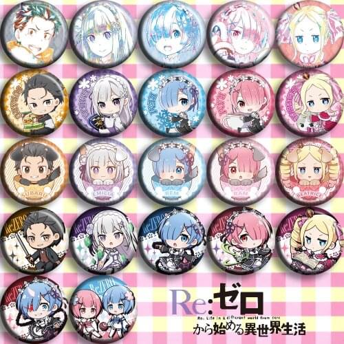 COSTAR Re:Zero kara Hajimeru Isekai Seikatsu Emilia Cosplay Badge Rem Ram Brooch Pins Collection Badges for Clothes Backpacks