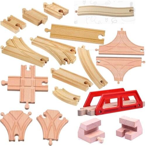 EDWONE -18pcs/lot Kids Wooden Train Toys Train Wood Railwy Slot Beech Wood Track Set fit and Brio