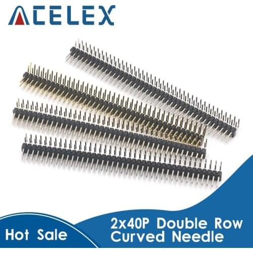 5pcs/lot 90 Degree Pin Header 2.54mm 2X40P Double Row Curved Needle Male Pin Header Connector Gold Plated/Copper