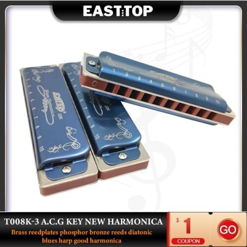 EASTTOP T008K-3 3 pcs A C G KEY New harmonica brass reedplates phosphor bronze reeds diatonic blues harp good harmonica