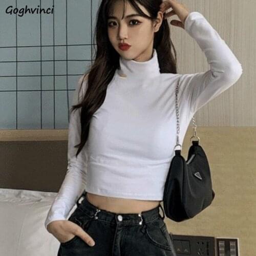 Long Sleeve T-shirts Women Plus Velvet Thicker Turtleneck Korean Style All-match Basic Casual Simple Warm Tops Chic Slim Elastic