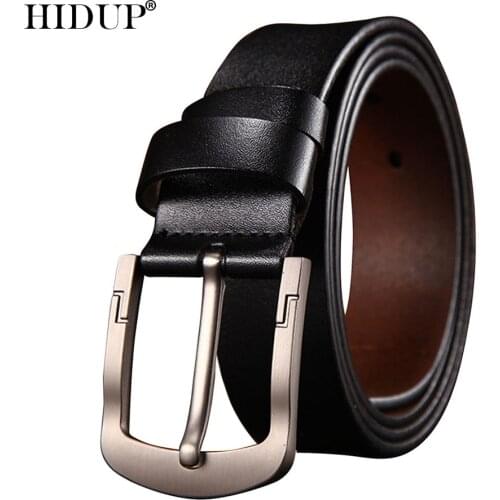 HIDUP Quality Design Soft Genuine Leather Belt Men Cow Cowhide Belts Retro Styles Pin Buckle Jeans Accessories for Male NWJ675