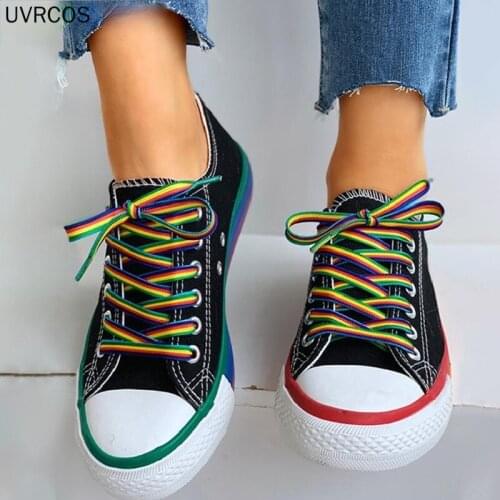 Women Vulcanized Shoes Canvas Sneakers Summer Candy Color New Fashion Rainbow Female Platform Walking Ladies Flat Comfort Casual